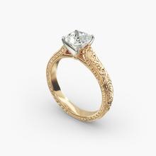 Hand-Engraved Solitaire Engagement Ring In 14K Yellow Gold
