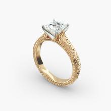 Hand-Engraved Solitaire Engagement Ring In 18K Yellow Gold