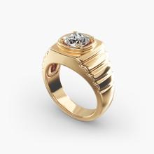 Men's Ridged Solitaire Engagement Ring In 18k Yellow Gold