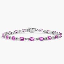 Oval Pink Sapphire And Diamond Semi-Bezel-Set Bracelet In 18k White Gold (5x4mm)