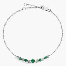 Emerald And Diamond Graduated Curve Bracelet In 14k White Gold