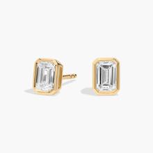 Bezel Set Emerald Cut Diamond Stud Earrings In 14K Yellow Gold (1 Ct. Tw. - H-I / SI1-SI2)