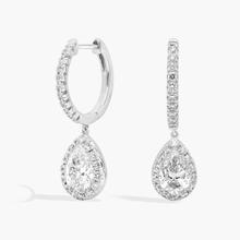 Lab Grown Diamond Pear Halo Dangle Earrings In 14K White Gold (2 Ct. Tw.)