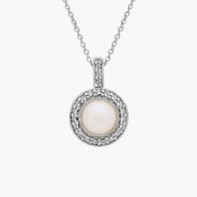 Vintage-Inspired Freshwater Cultured Pearl And White Topaz Halo Pendant In Sterling Silver (6mm)