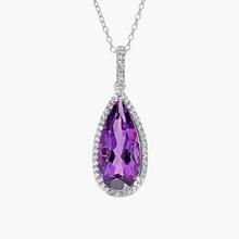 Pear Amethyst Pendant With White Topaz Halo In Sterling Silver (18x8mm)
