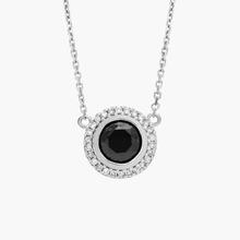 Black And White Diamond Halo Necklace In 14K White Gold