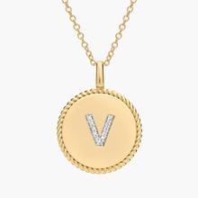 Pavé Diamond Letter V Initial Pendant In 14K Yellow Gold