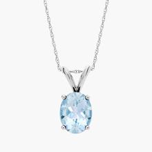 Oval Birthstone Aquamarine Pendant Necklace In 14K White Gold (9x7mm)