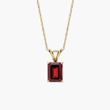 Emerald Cut Birthstone Garnet Pendant Necklace In 14K Yellow Gold (8x6mm)