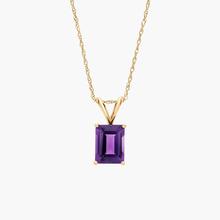 Emerald Cut Birthstone Amethyst Pendant Necklace In 14K Yellow Gold (8x6mm)