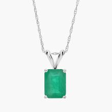 Emerald Cut Birthstone Emerald Pendant Necklace In 14K White Gold (8x6mm)