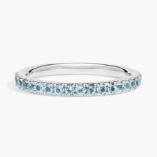 Riviera Pavé Aquamarine Ring In 14k White Gold (1.5mm)